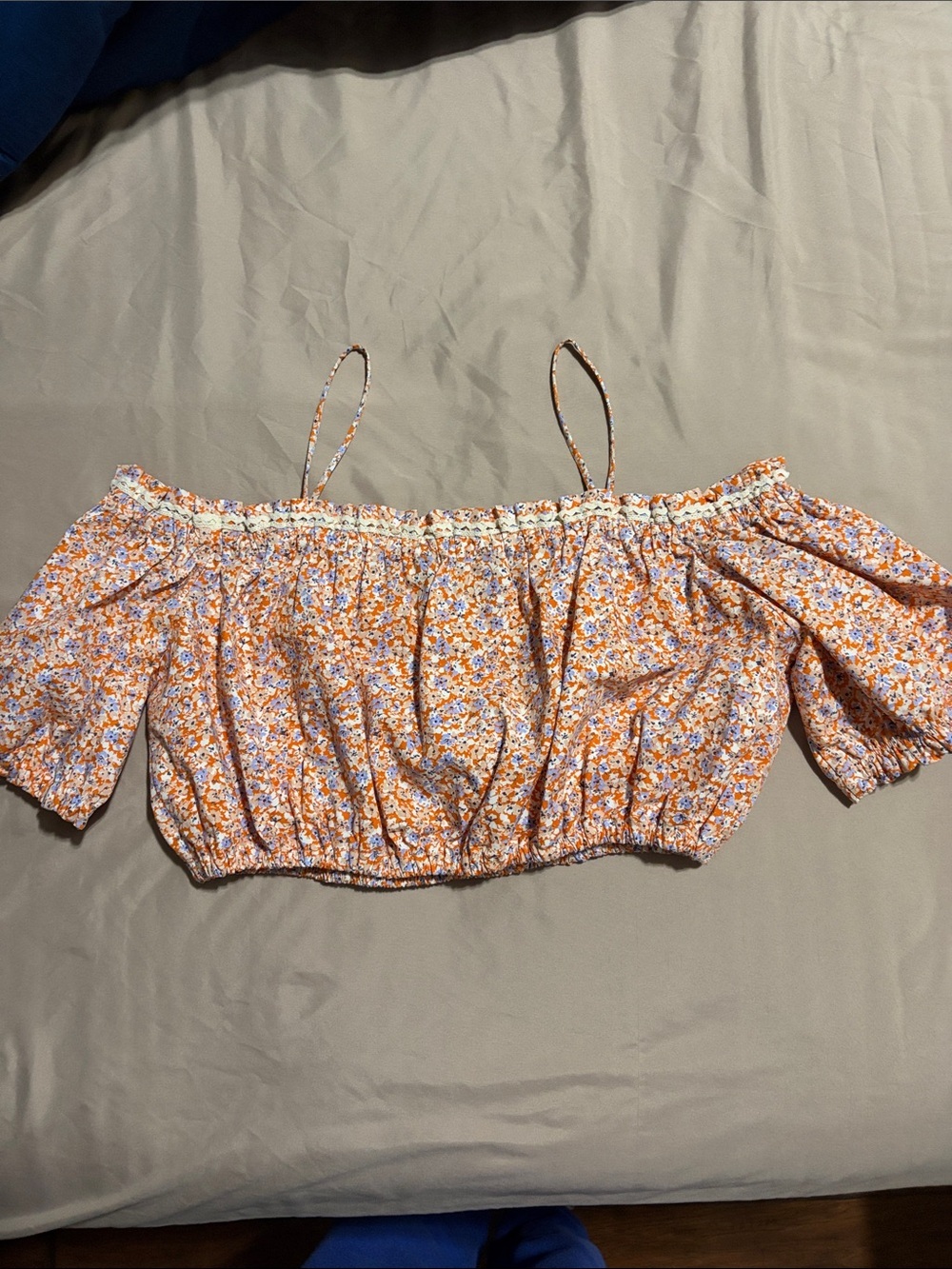 Zara Orange Floral Off-Shoulder Crop Top - Picture 11 of 11